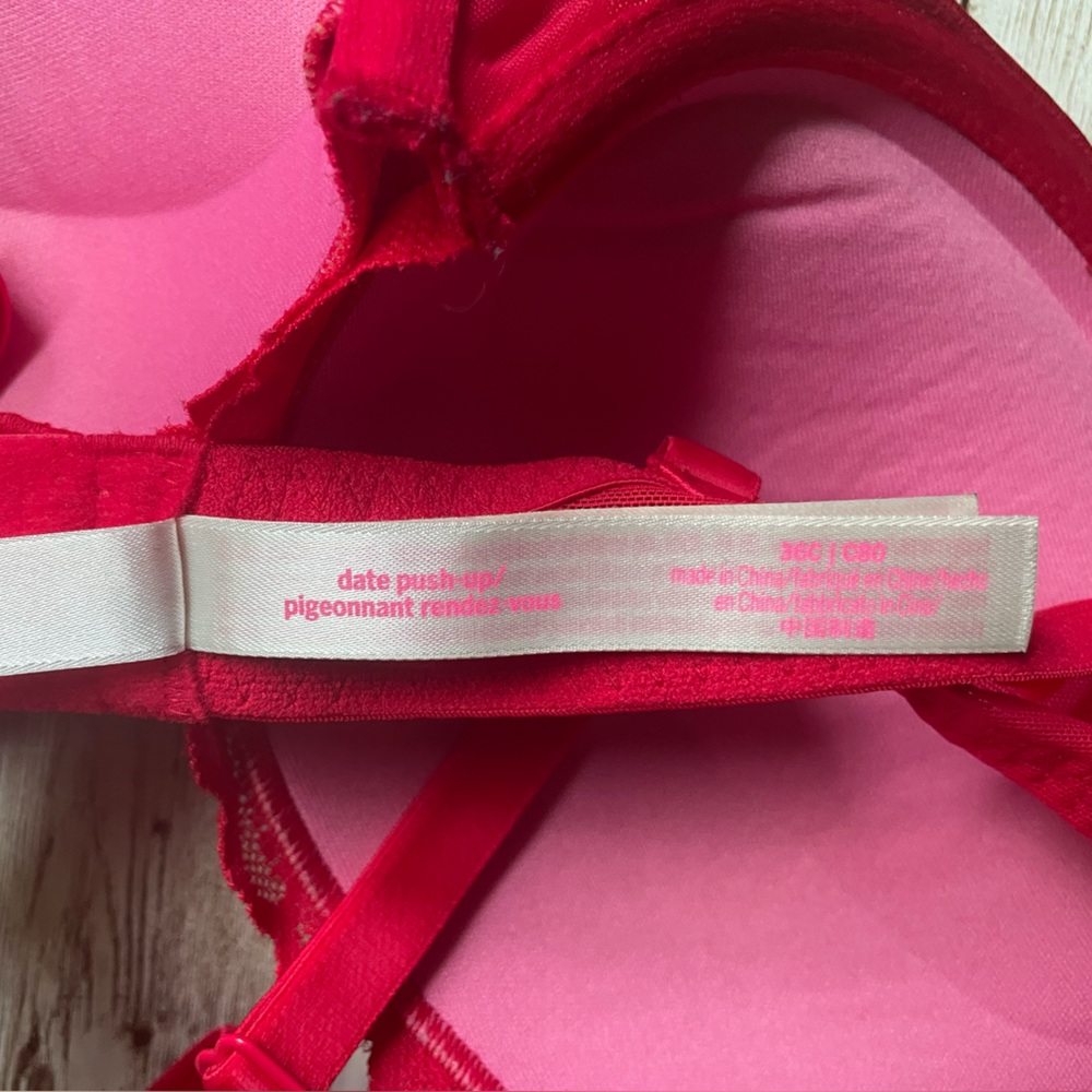 PINK VICTORIA'S SECRET DATE NIGHT PUSH UP BRA BLACK WITH WHITE LILLIES 36C - Picture 7 of 10